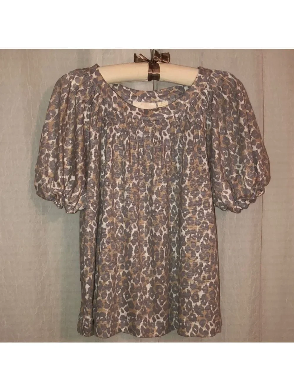 Anthropologie S Maeve Linen Puff Sleeve Leopard Top